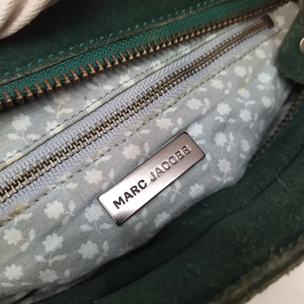 Marc Jacobs Green Suede Front Pocket Zipper Closure Small Hobo Shoulder Bag